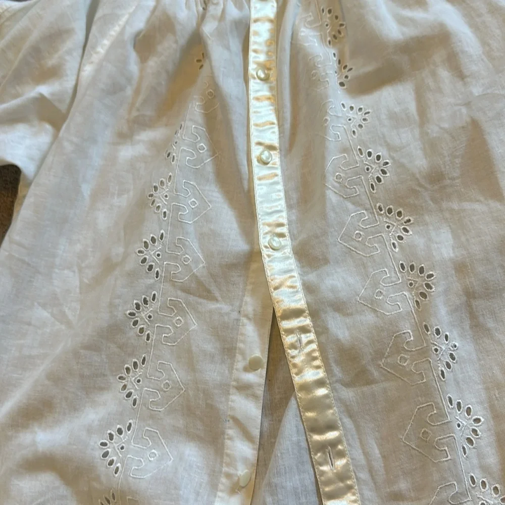 Lizwear White Vintage Boho Eyelet Peasant Prairie Embroidered Blouse GVC M